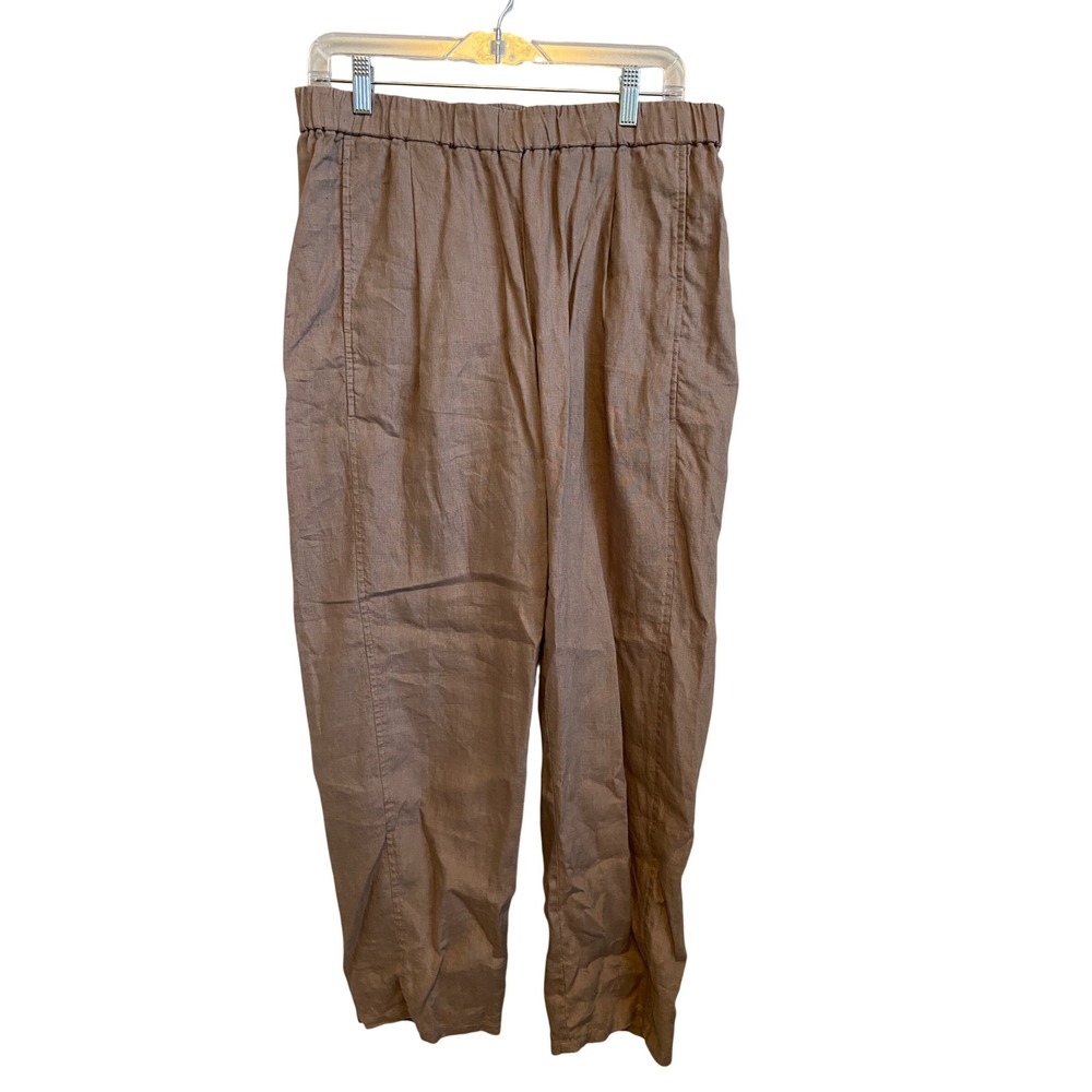 Eileen Fisher Organic Linen Tapered Pants Tan Size M Elastic Waist